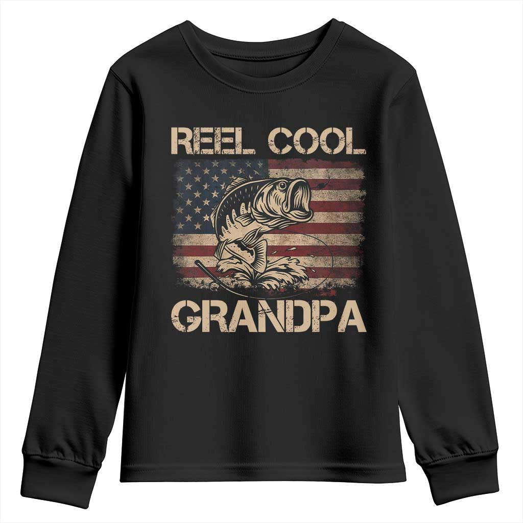 Reel Cool Grandpa Youth Sweatshirt Funny Fishing USA Flag Patriotic Fisherman Fathers Day