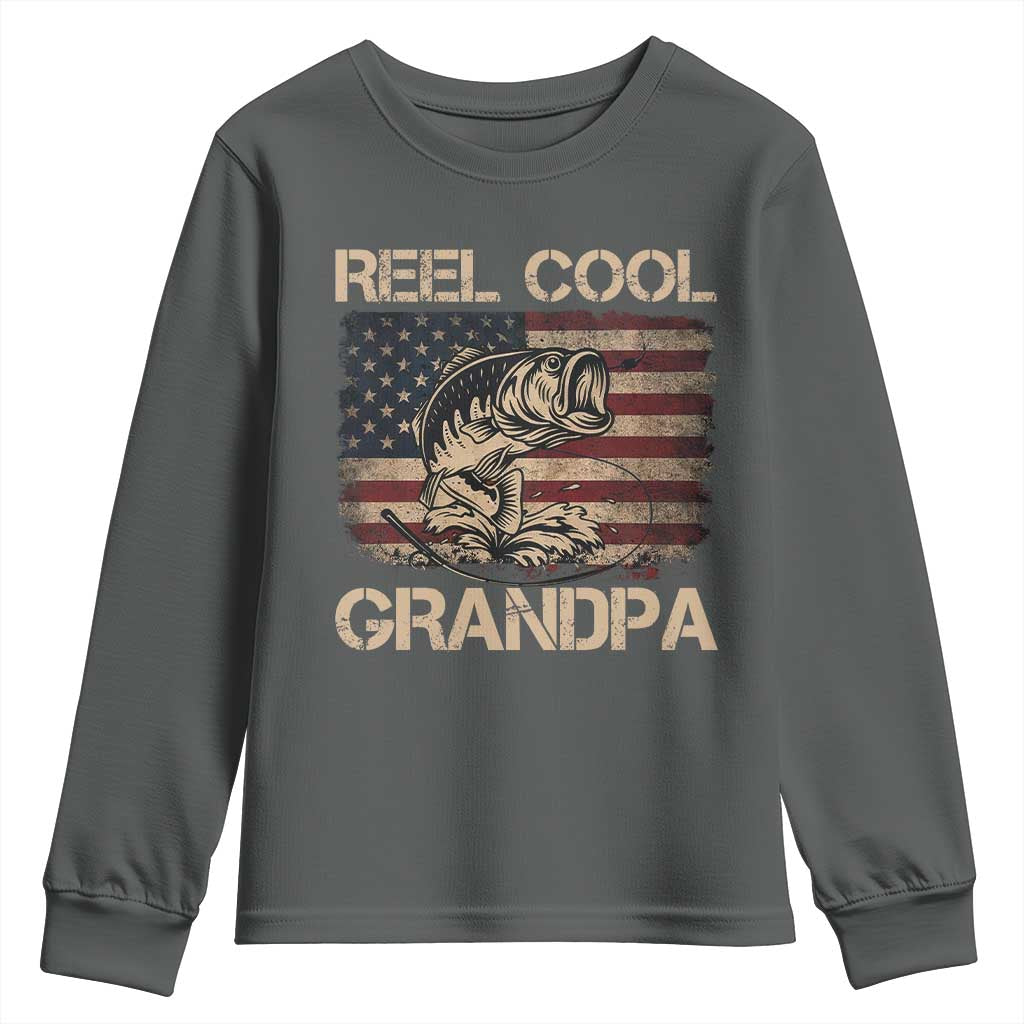 Reel Cool Grandpa Youth Sweatshirt Funny Fishing USA Flag Patriotic Fisherman Fathers Day