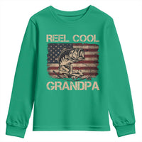 Reel Cool Grandpa Youth Sweatshirt Funny Fishing USA Flag Patriotic Fisherman Fathers Day