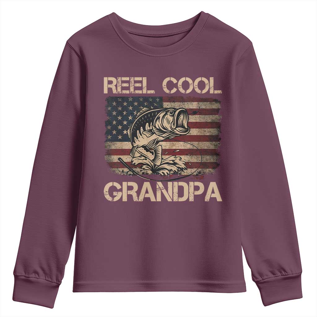 Reel Cool Grandpa Youth Sweatshirt Funny Fishing USA Flag Patriotic Fisherman Fathers Day