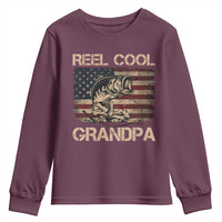 Reel Cool Grandpa Youth Sweatshirt Funny Fishing USA Flag Patriotic Fisherman Fathers Day