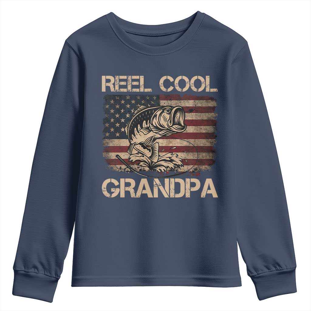 Reel Cool Grandpa Youth Sweatshirt Funny Fishing USA Flag Patriotic Fisherman Fathers Day