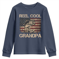 Reel Cool Grandpa Youth Sweatshirt Funny Fishing USA Flag Patriotic Fisherman Fathers Day
