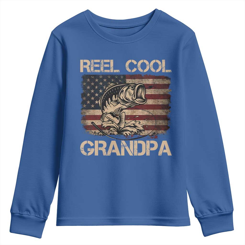 Reel Cool Grandpa Youth Sweatshirt Funny Fishing USA Flag Patriotic Fisherman Fathers Day