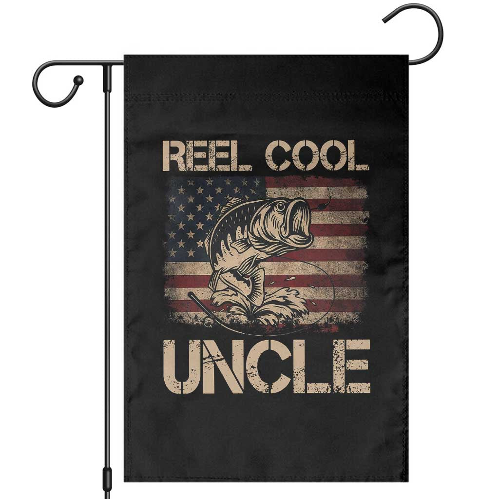 Reel Cool Uncle Garden Flag Funny Fishing USA Flag Patriotic Fisherman Fathers Day