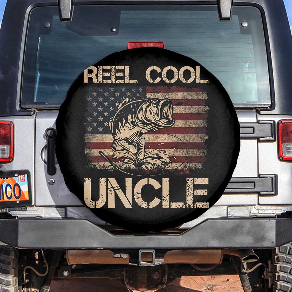 Reel Cool Uncle Spare Tire Cover Funny Fishing USA Flag Patriotic Fisherman Fathers Day