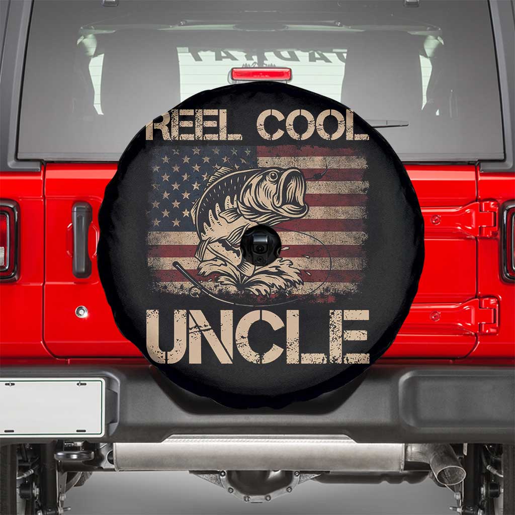 Reel Cool Uncle Spare Tire Cover Funny Fishing USA Flag Patriotic Fisherman Fathers Day