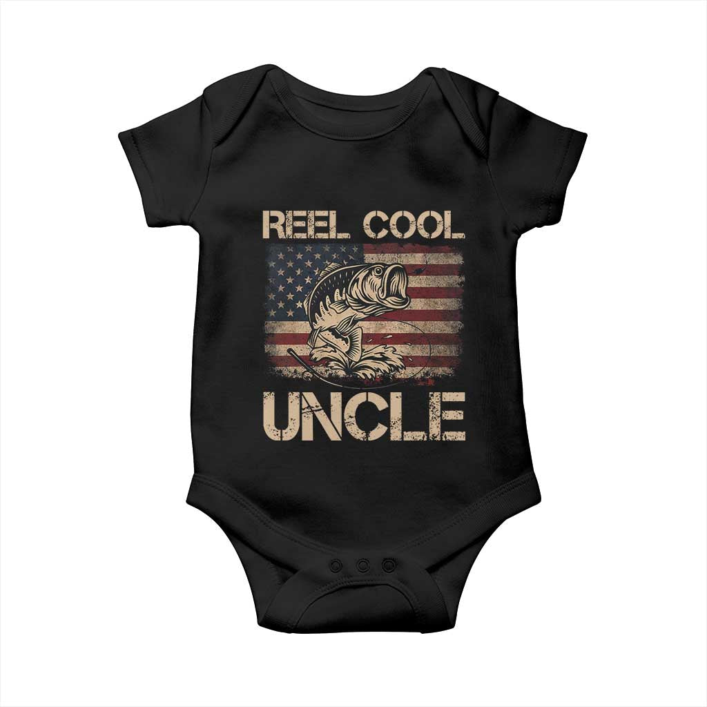 Reel Cool Uncle Baby Onesie Funny Fishing USA Flag Patriotic Fisherman Fathers Day