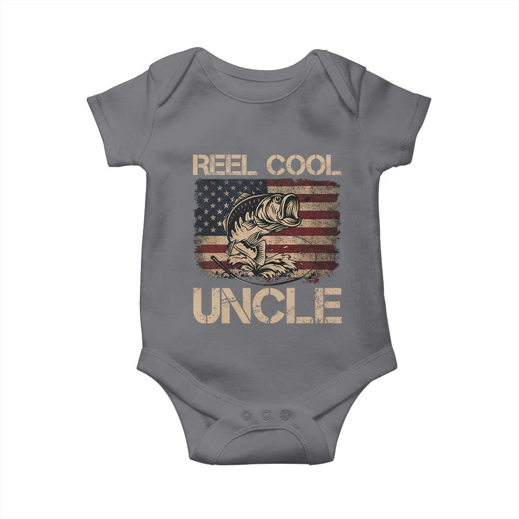 Reel Cool Uncle Baby Onesie Funny Fishing USA Flag Patriotic Fisherman Fathers Day