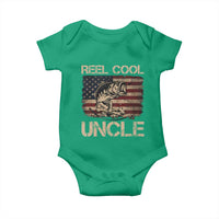 Reel Cool Uncle Baby Onesie Funny Fishing USA Flag Patriotic Fisherman Fathers Day