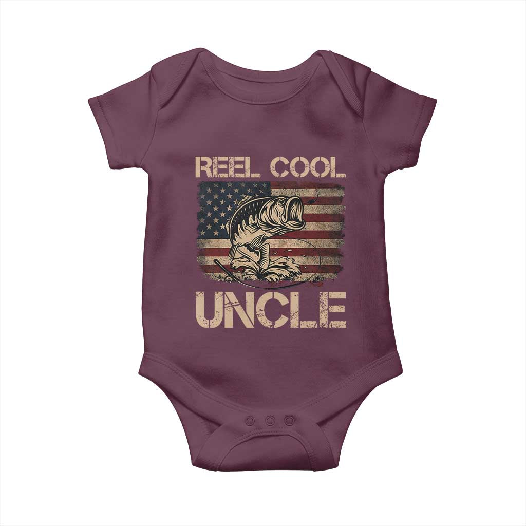 Reel Cool Uncle Baby Onesie Funny Fishing USA Flag Patriotic Fisherman Fathers Day