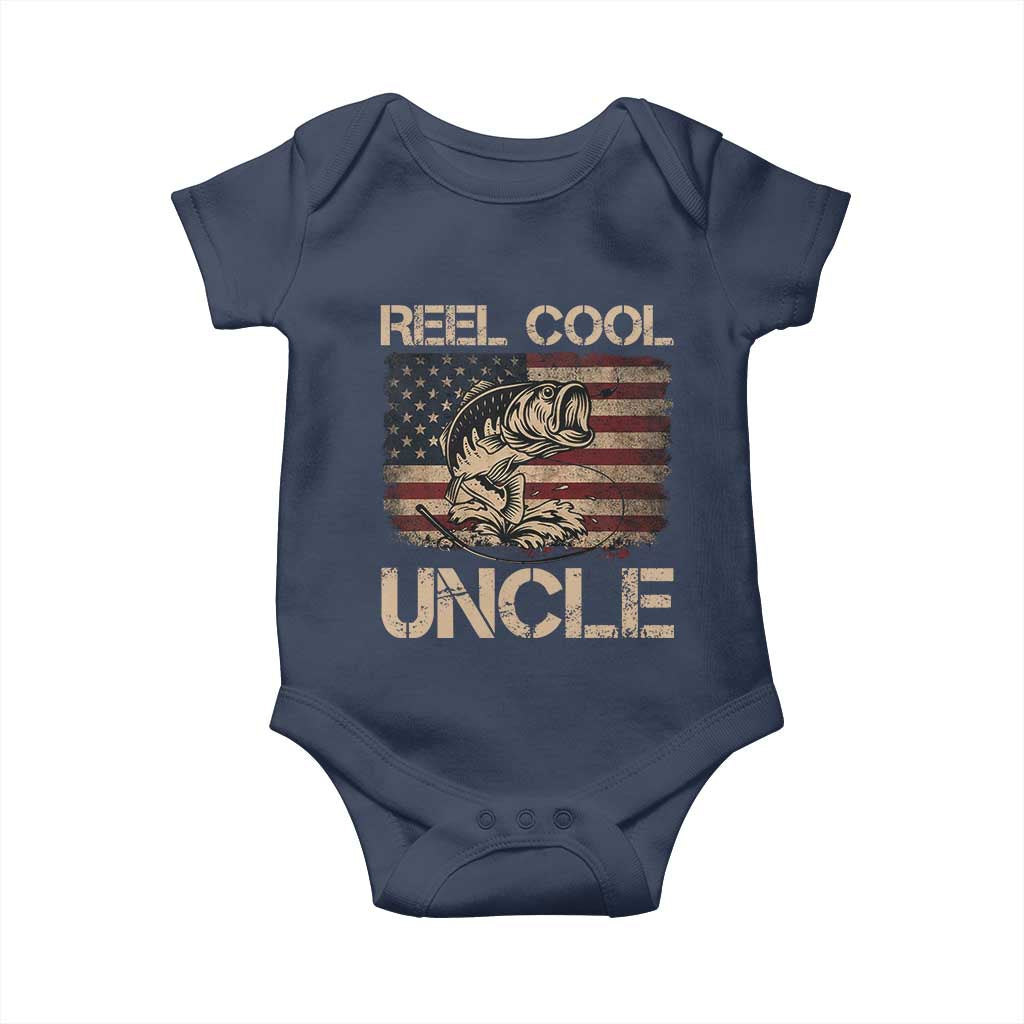 Reel Cool Uncle Baby Onesie Funny Fishing USA Flag Patriotic Fisherman Fathers Day