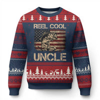 Reel Cool Uncle Ugly Christmas Sweater Funny Fishing USA Flag Patriotic Fisherman Fathers Day