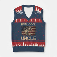 Reel Cool Uncle V-Neck Knit Sweater Vest Funny Fishing USA Flag Patriotic Fisherman Fathers Day
