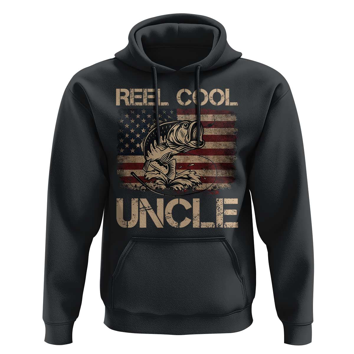 Reel Cool Uncle Hoodie Funny Fishing USA Flag Patriotic Fisherman Fathers Day