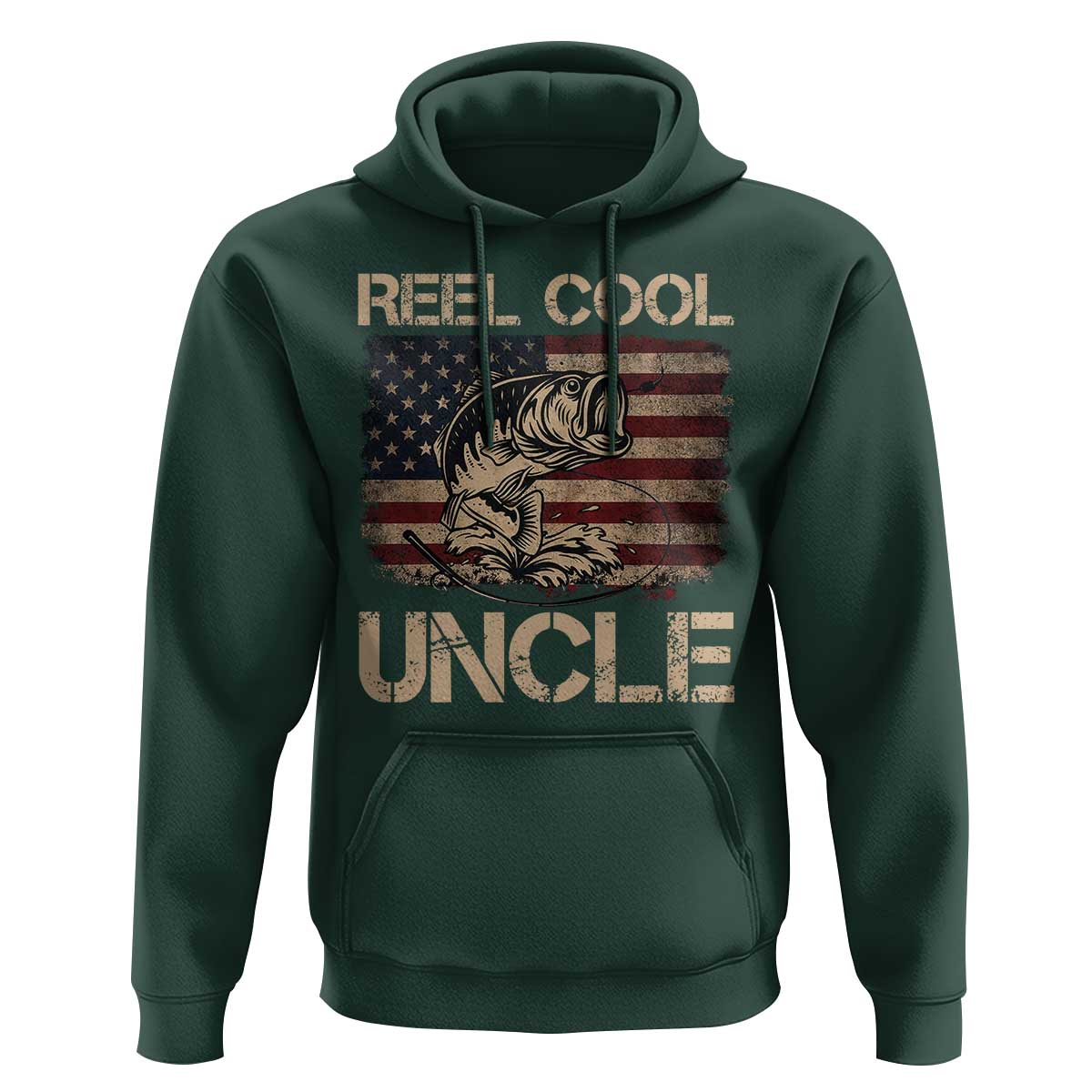 Reel Cool Uncle Hoodie Funny Fishing USA Flag Patriotic Fisherman Fathers Day
