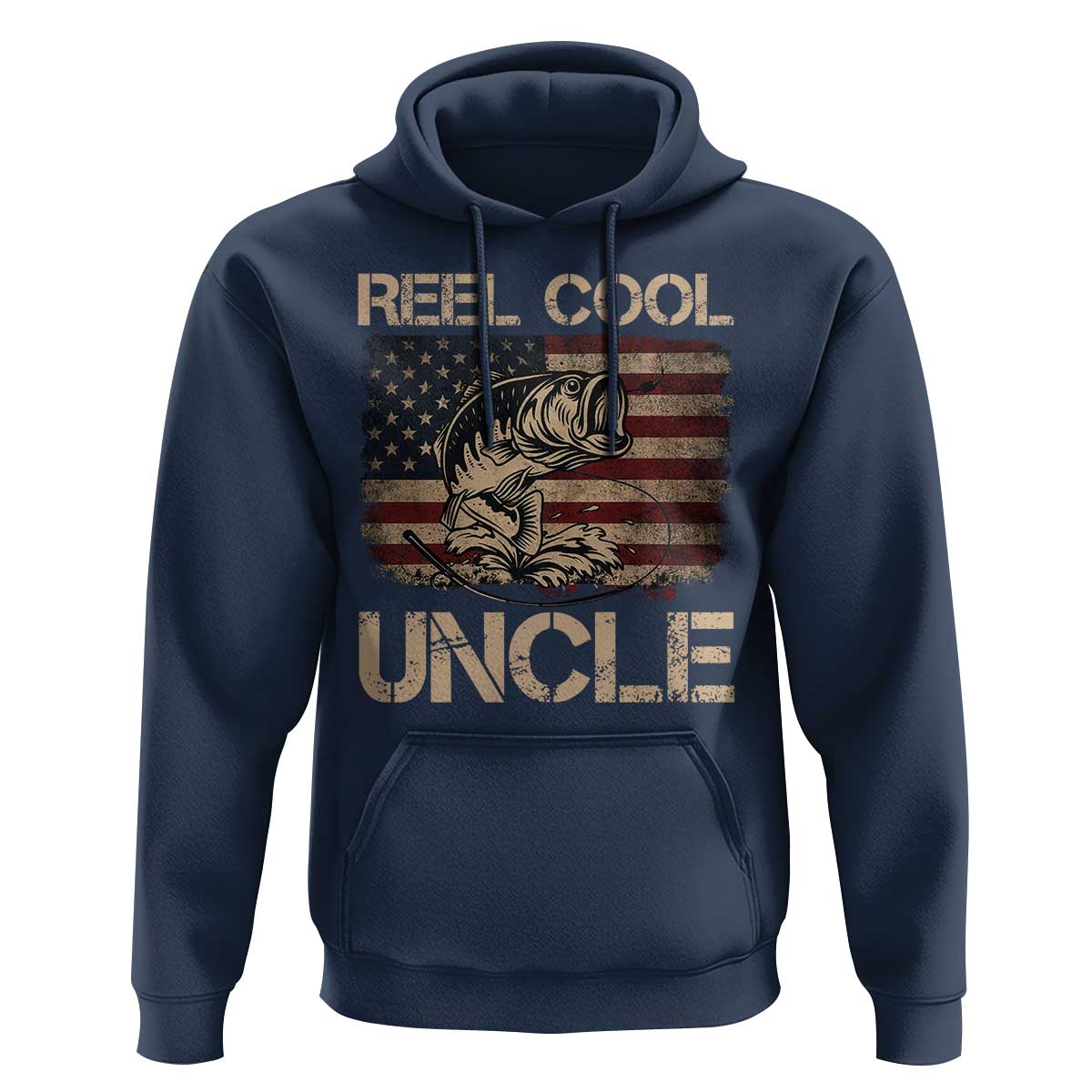 Reel Cool Uncle Hoodie Funny Fishing USA Flag Patriotic Fisherman Fathers Day