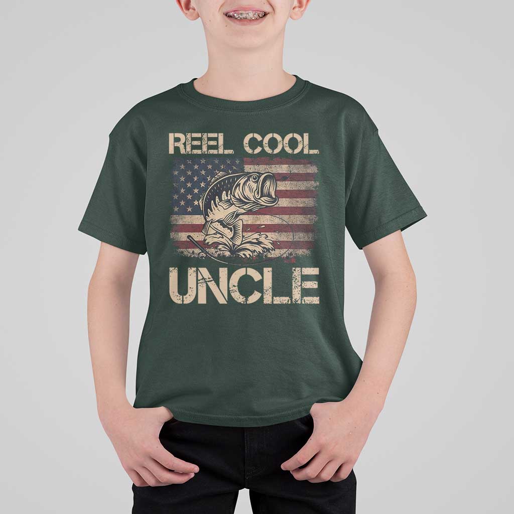 Reel Cool Uncle T Shirt For Kid Funny Fishing USA Flag Patriotic Fisherman Fathers Day
