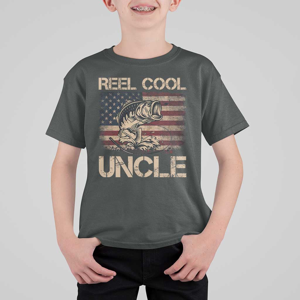Reel Cool Uncle T Shirt For Kid Funny Fishing USA Flag Patriotic Fisherman Fathers Day