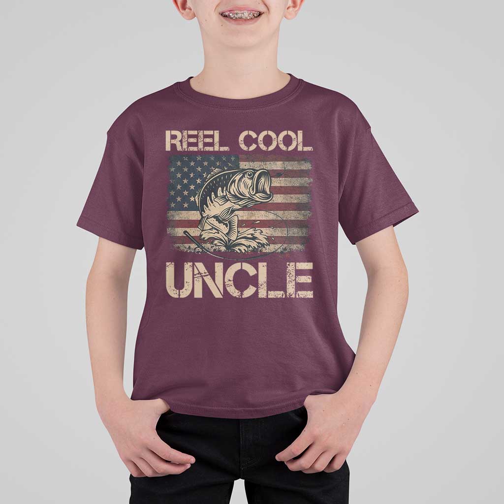 Reel Cool Uncle T Shirt For Kid Funny Fishing USA Flag Patriotic Fisherman Fathers Day