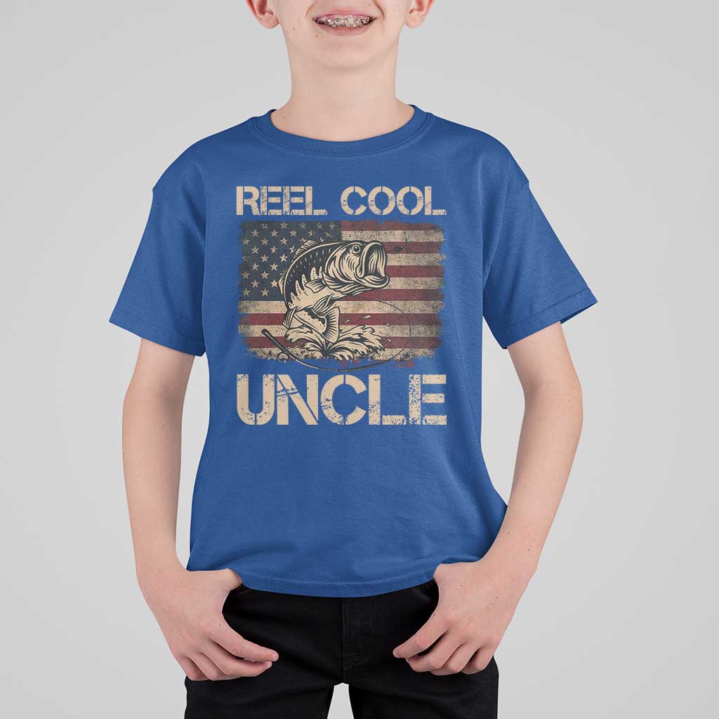 Reel Cool Uncle T Shirt For Kid Funny Fishing USA Flag Patriotic Fisherman Fathers Day