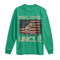 Reel Cool Uncle Long Sleeve Shirt Funny Fishing USA Flag Patriotic Fisherman Fathers Day