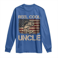 Reel Cool Uncle Long Sleeve Shirt Funny Fishing USA Flag Patriotic Fisherman Fathers Day