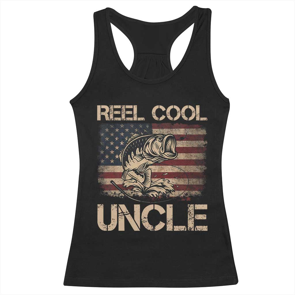 Reel Cool Uncle Racerback Tank Top Funny Fishing USA Flag Patriotic Fisherman Fathers Day
