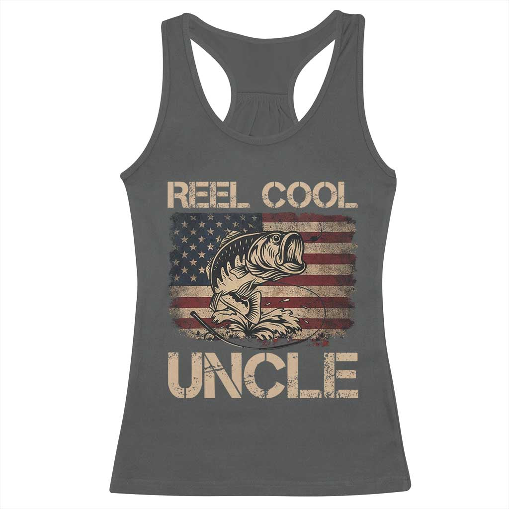 Reel Cool Uncle Racerback Tank Top Funny Fishing USA Flag Patriotic Fisherman Fathers Day