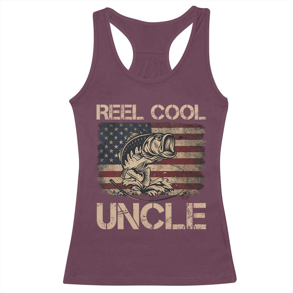 Reel Cool Uncle Racerback Tank Top Funny Fishing USA Flag Patriotic Fisherman Fathers Day