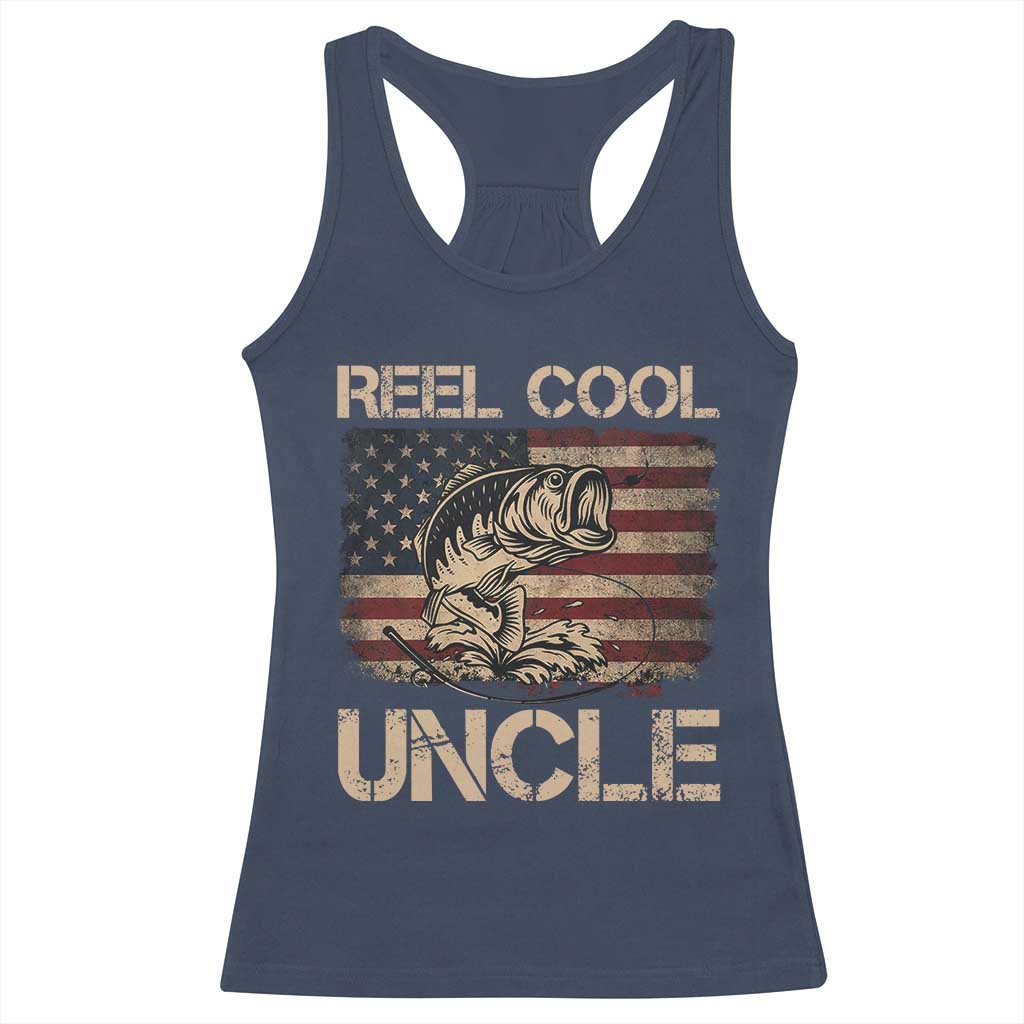 Reel Cool Uncle Racerback Tank Top Funny Fishing USA Flag Patriotic Fisherman Fathers Day