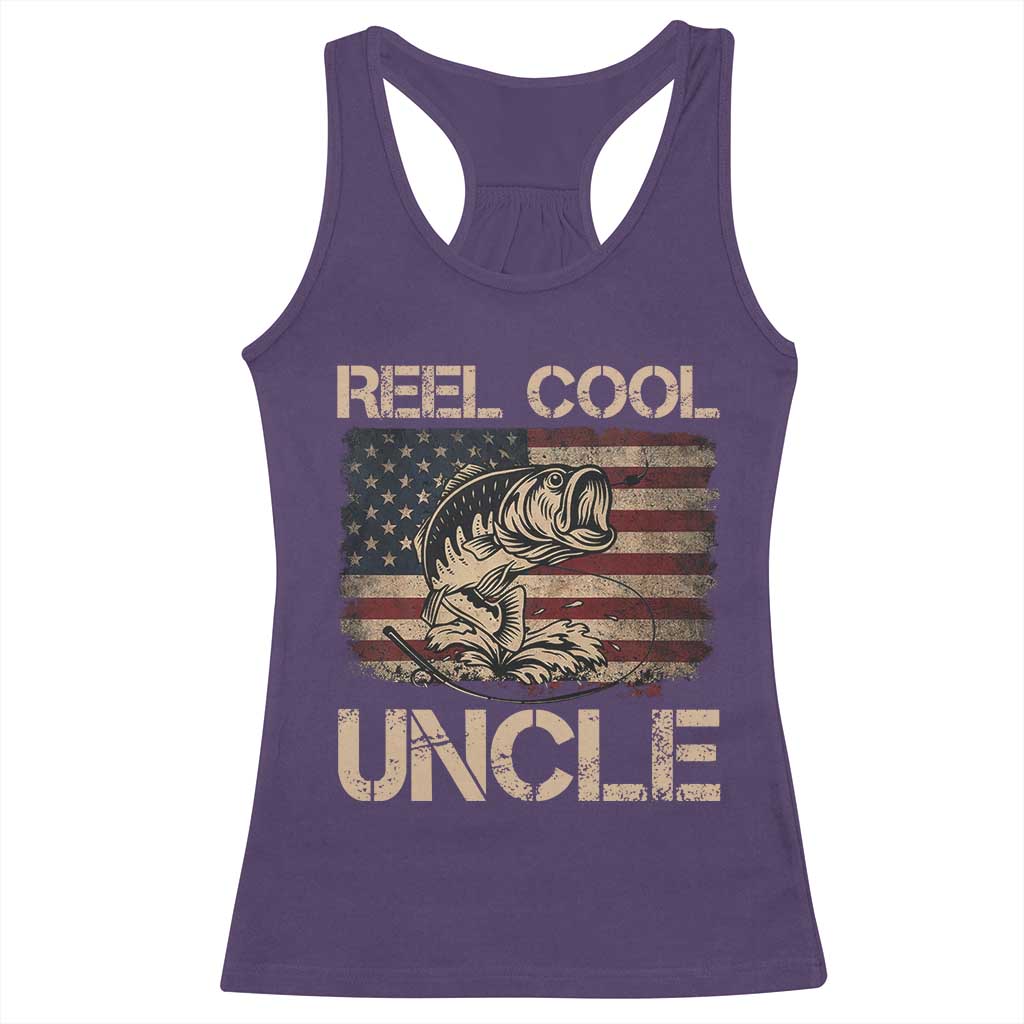 Reel Cool Uncle Racerback Tank Top Funny Fishing USA Flag Patriotic Fisherman Fathers Day