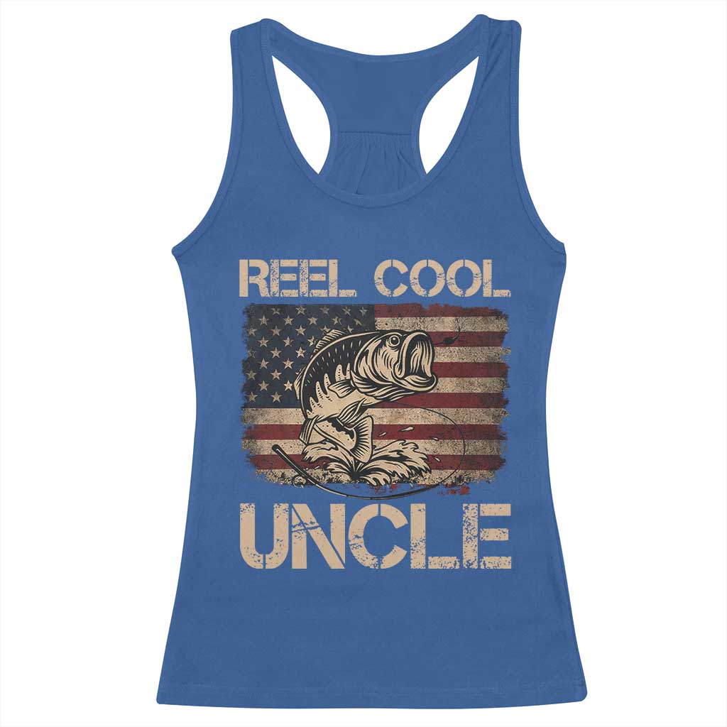 Reel Cool Uncle Racerback Tank Top Funny Fishing USA Flag Patriotic Fisherman Fathers Day