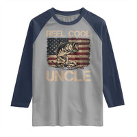 Reel Cool Uncle Raglan Shirt Funny Fishing USA Flag Patriotic Fisherman Fathers Day