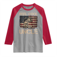 Reel Cool Uncle Raglan Shirt Funny Fishing USA Flag Patriotic Fisherman Fathers Day