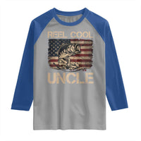 Reel Cool Uncle Raglan Shirt Funny Fishing USA Flag Patriotic Fisherman Fathers Day