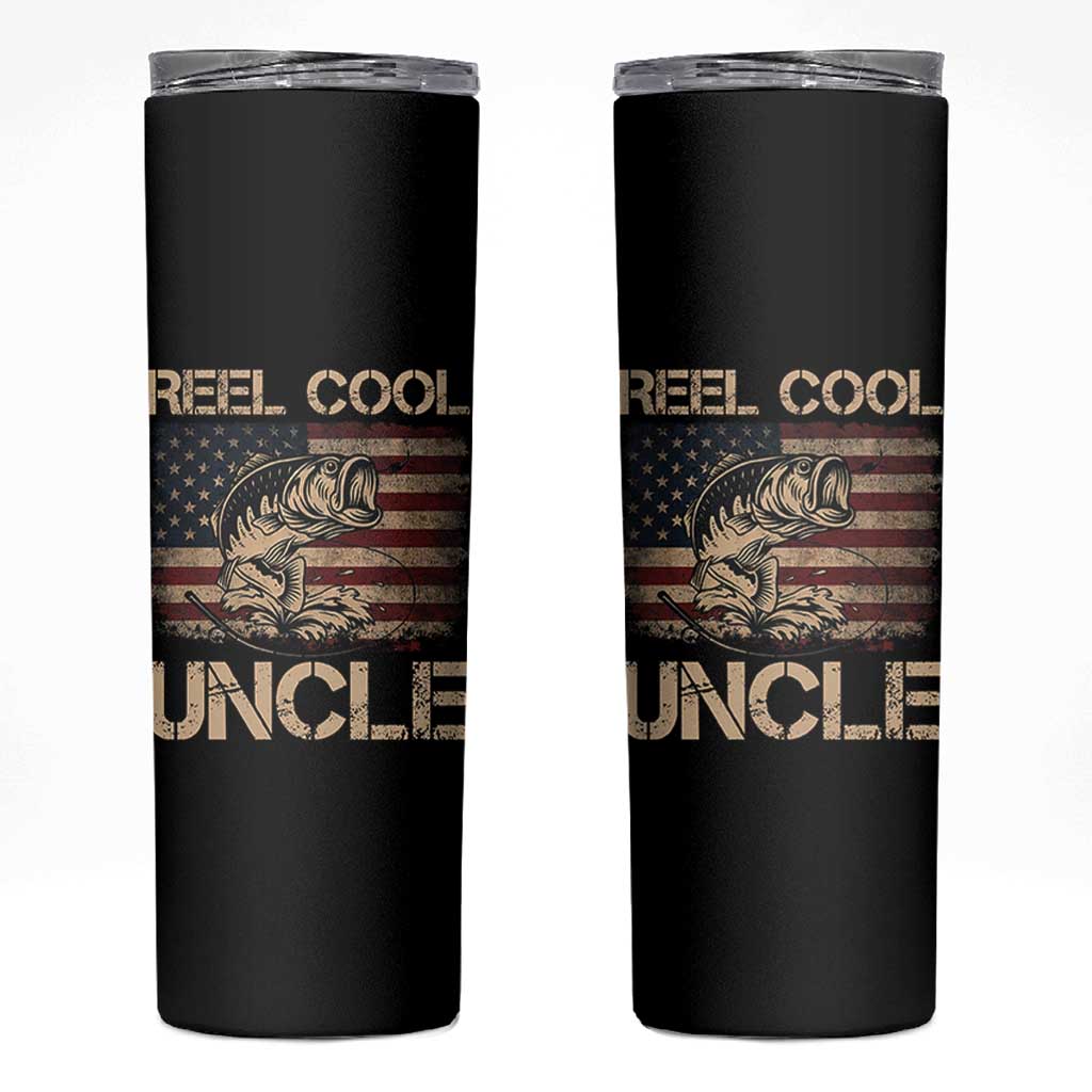 Reel Cool Uncle Skinny Tumbler Funny Fishing USA Flag Patriotic Fisherman Fathers Day