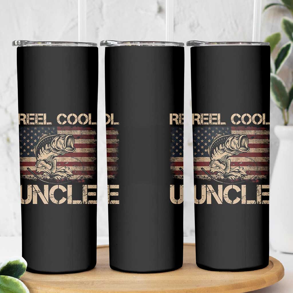 Reel Cool Uncle Skinny Tumbler Funny Fishing USA Flag Patriotic Fisherman Fathers Day
