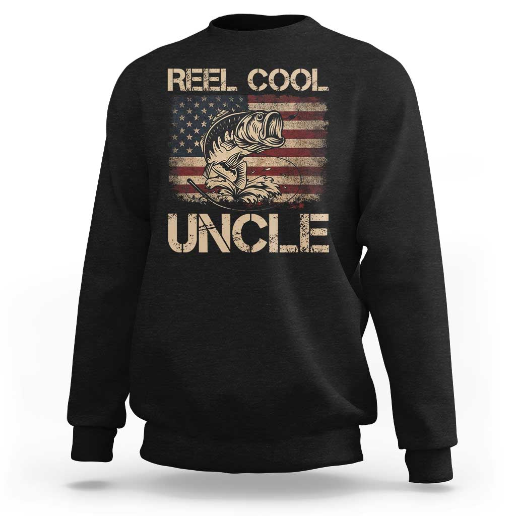 Reel Cool Uncle Sweatshirt Funny Fishing USA Flag Patriotic Fisherman Fathers Day
