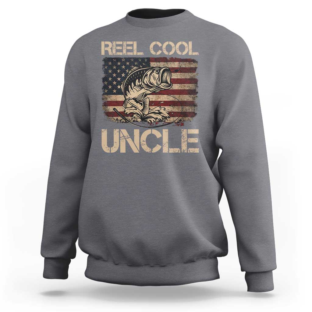 Reel Cool Uncle Sweatshirt Funny Fishing USA Flag Patriotic Fisherman Fathers Day