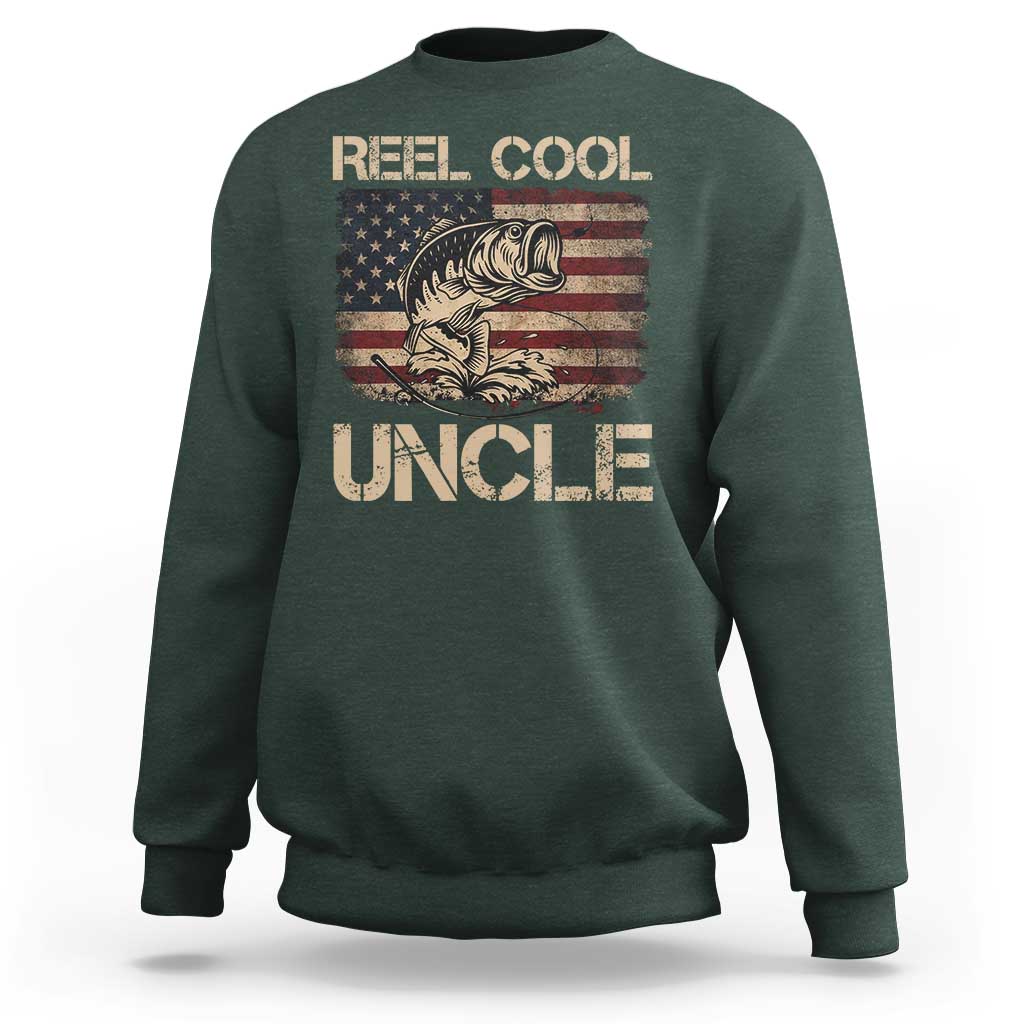 Reel Cool Uncle Sweatshirt Funny Fishing USA Flag Patriotic Fisherman Fathers Day