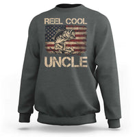 Reel Cool Uncle Sweatshirt Funny Fishing USA Flag Patriotic Fisherman Fathers Day