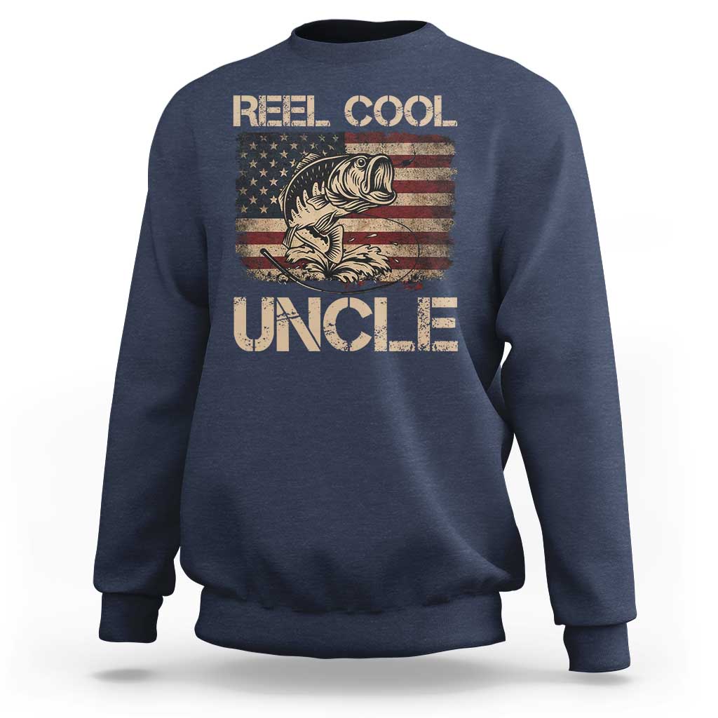 Reel Cool Uncle Sweatshirt Funny Fishing USA Flag Patriotic Fisherman Fathers Day