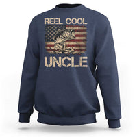 Reel Cool Uncle Sweatshirt Funny Fishing USA Flag Patriotic Fisherman Fathers Day