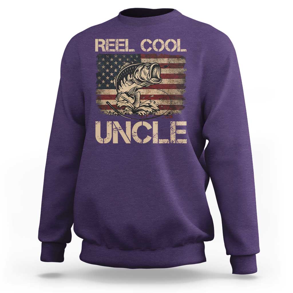 Reel Cool Uncle Sweatshirt Funny Fishing USA Flag Patriotic Fisherman Fathers Day