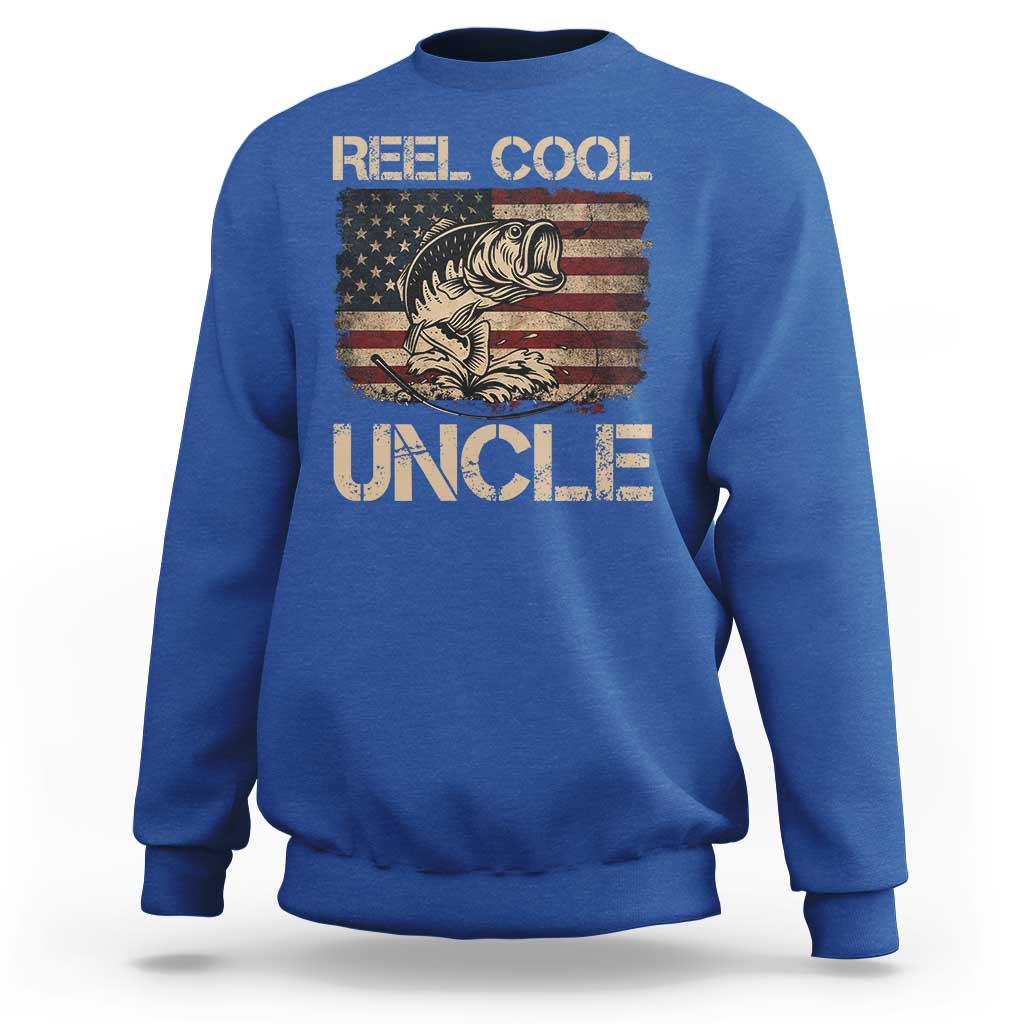 Reel Cool Uncle Sweatshirt Funny Fishing USA Flag Patriotic Fisherman Fathers Day