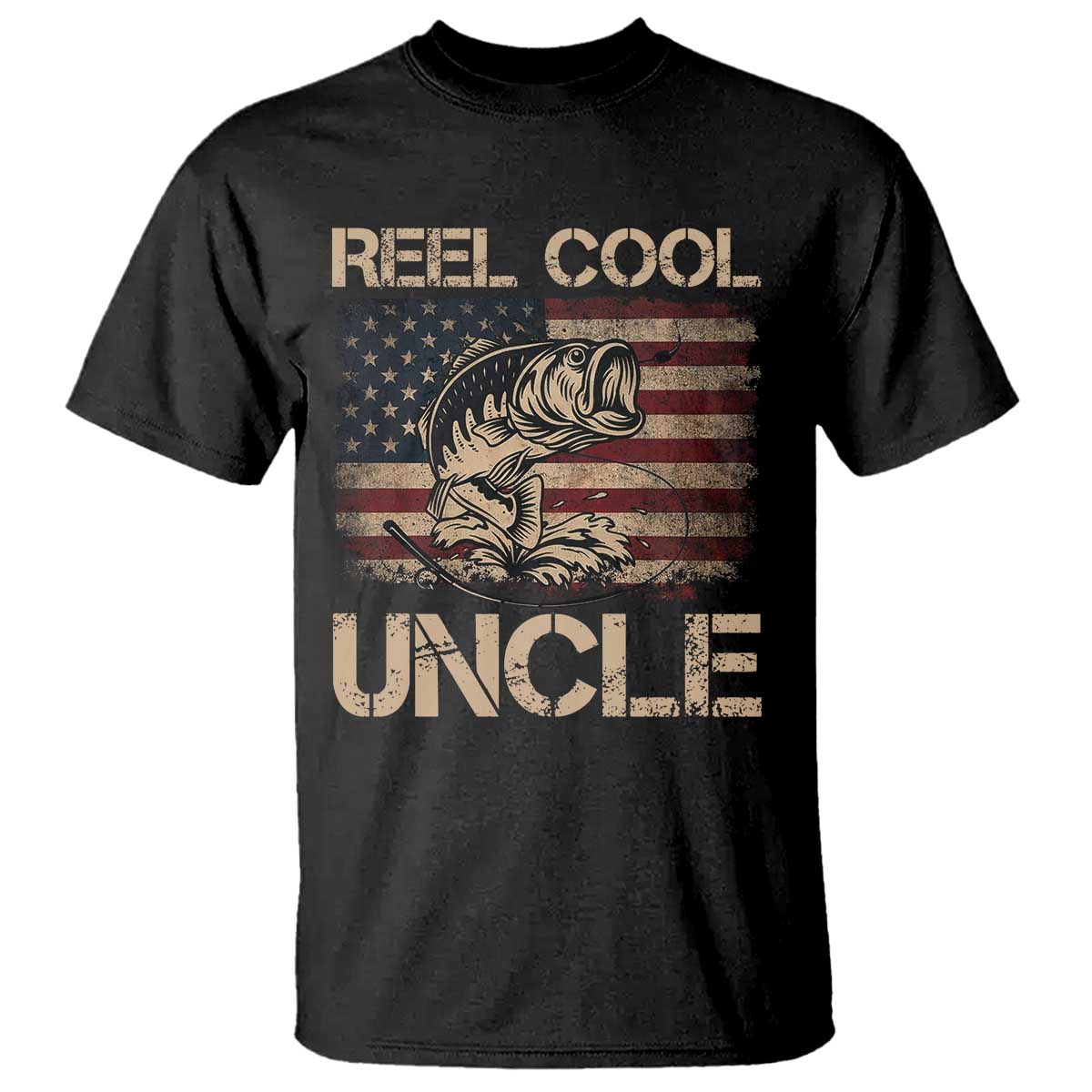 Reel Cool Uncle T Shirt Funny Fishing USA Flag Patriotic Fisherman Fathers Day