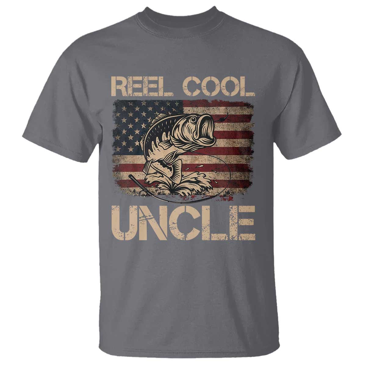 Reel Cool Uncle T Shirt Funny Fishing USA Flag Patriotic Fisherman Fathers Day