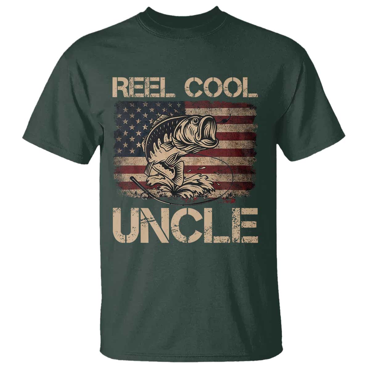 Reel Cool Uncle T Shirt Funny Fishing USA Flag Patriotic Fisherman Fathers Day