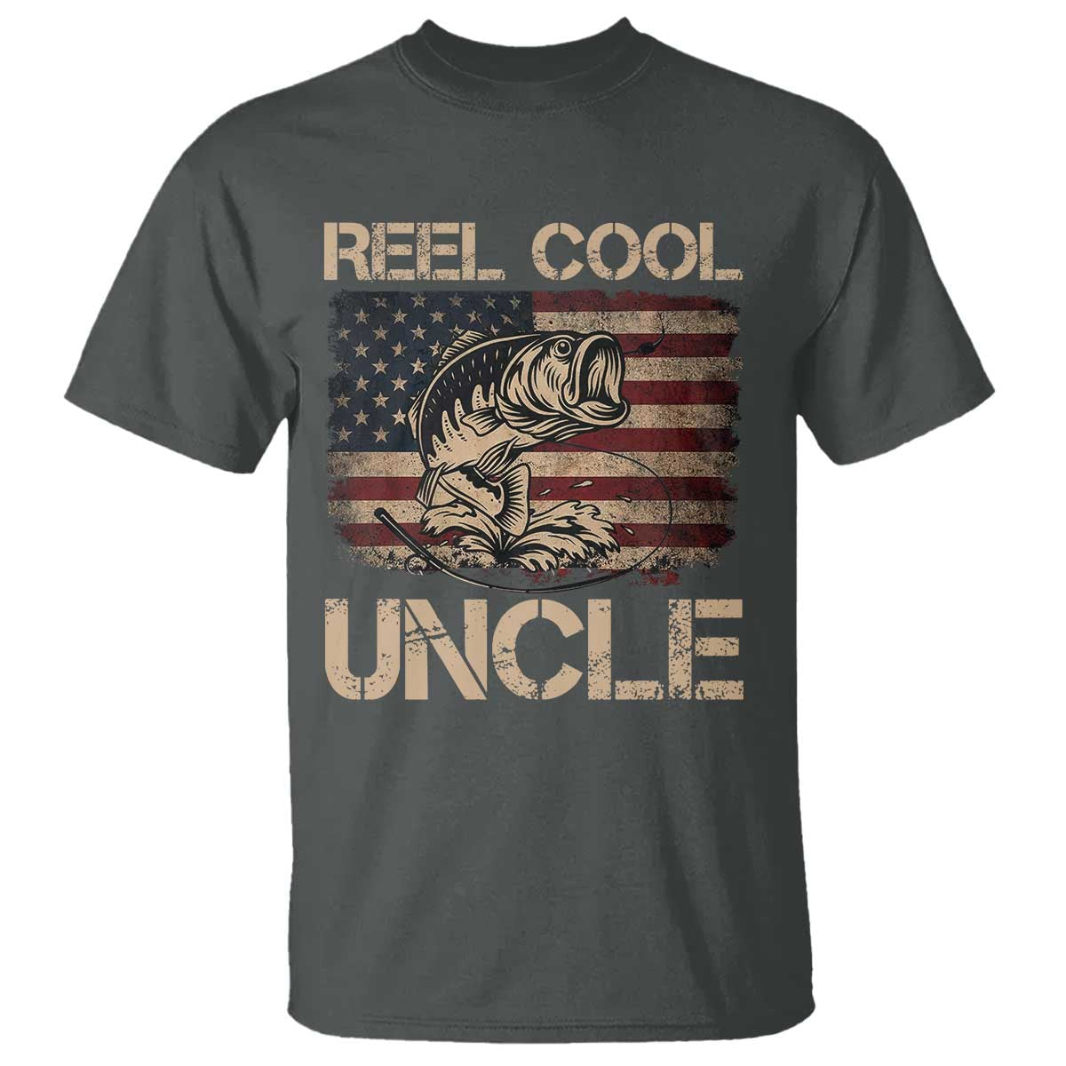 Reel Cool Uncle T Shirt Funny Fishing USA Flag Patriotic Fisherman Fathers Day